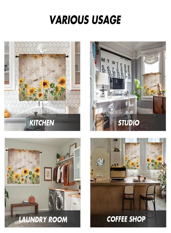 Kikiry Sunflower Kitchen Curtains Mini 27.5''W x 39''L Yellow Floral Flower Farmhouse Country Vintage Cottage Retro Short Small Cafe Room Rod Pocket Window Drapes Treatment Tiers Fabric 1 Pair - Image 3